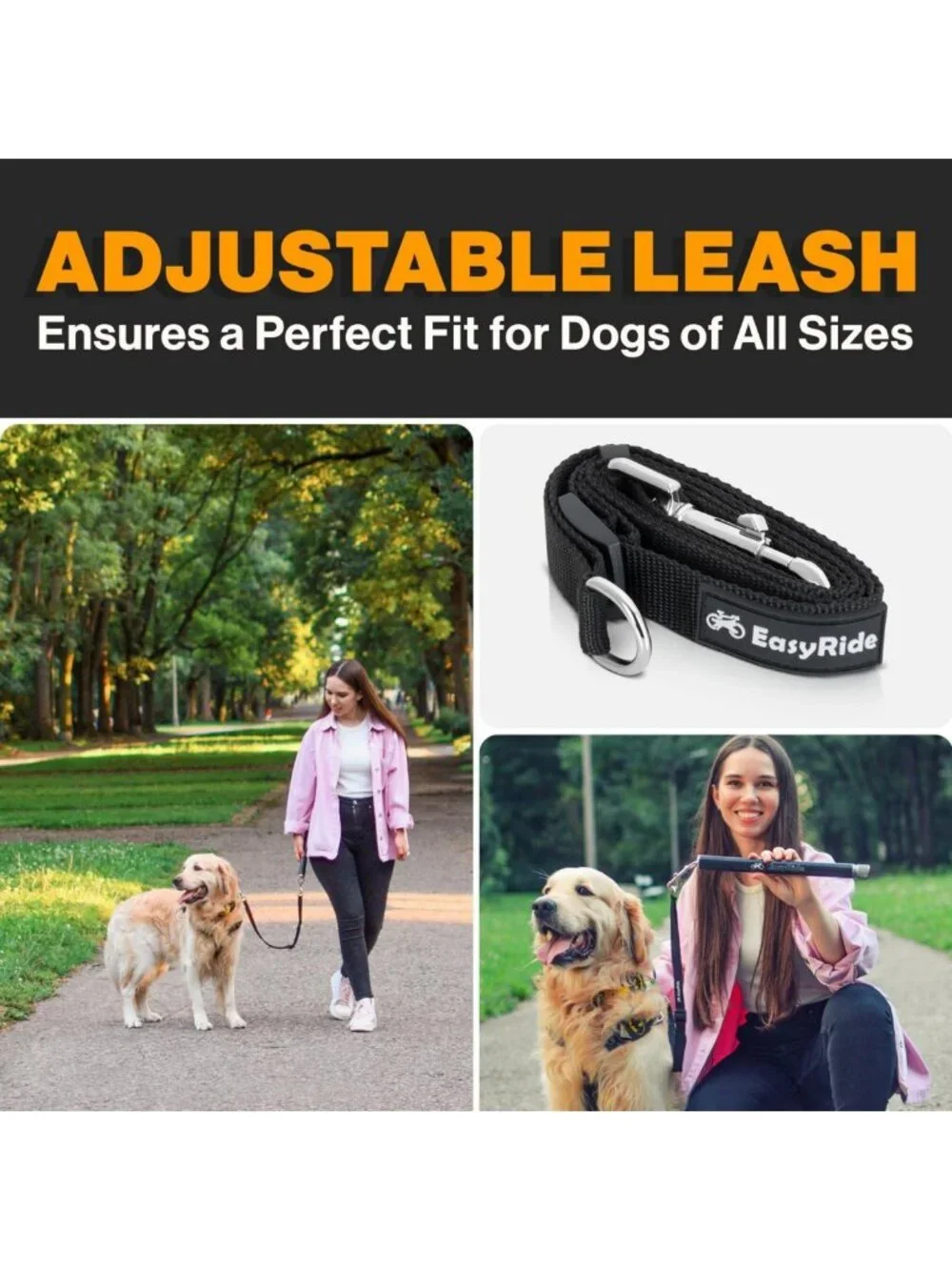 180° Rotating Dog Bike Leash with Shock Absorbers & Quick Attach - Adjustable